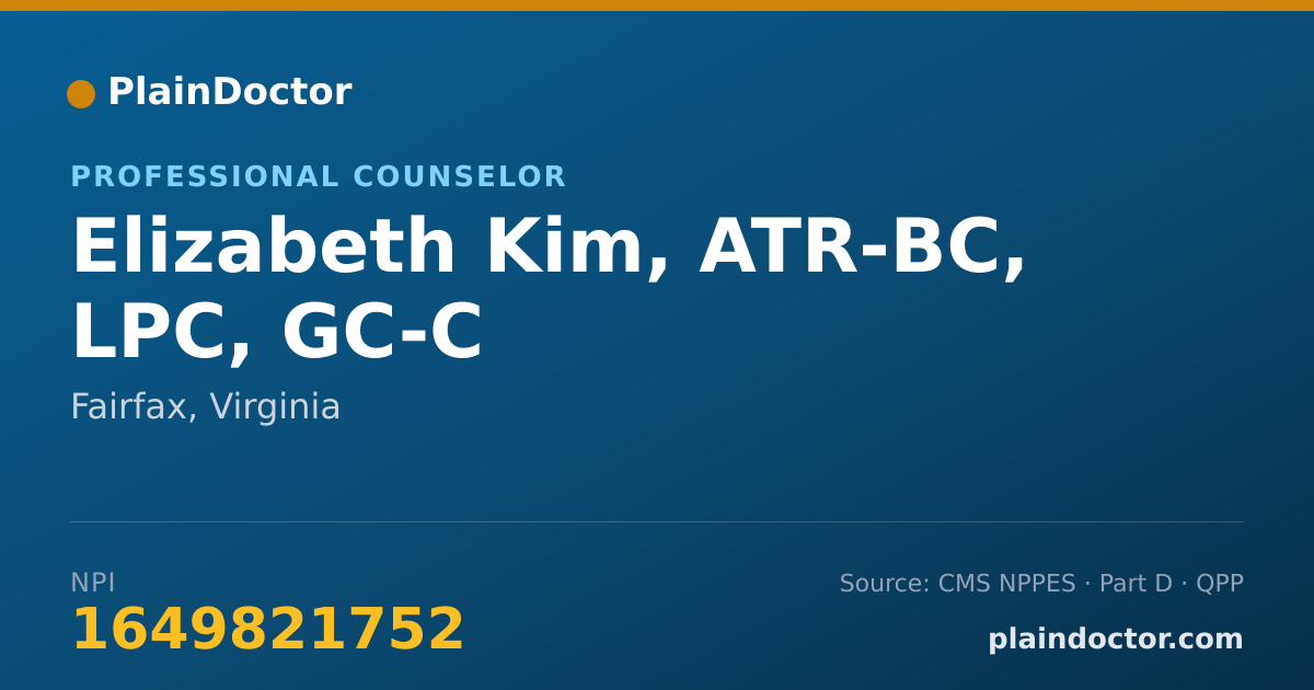 Shareable card for Elizabeth Kim, ATR-BC, LPC, GC-C - Professional Counselor, Fairfax, VA