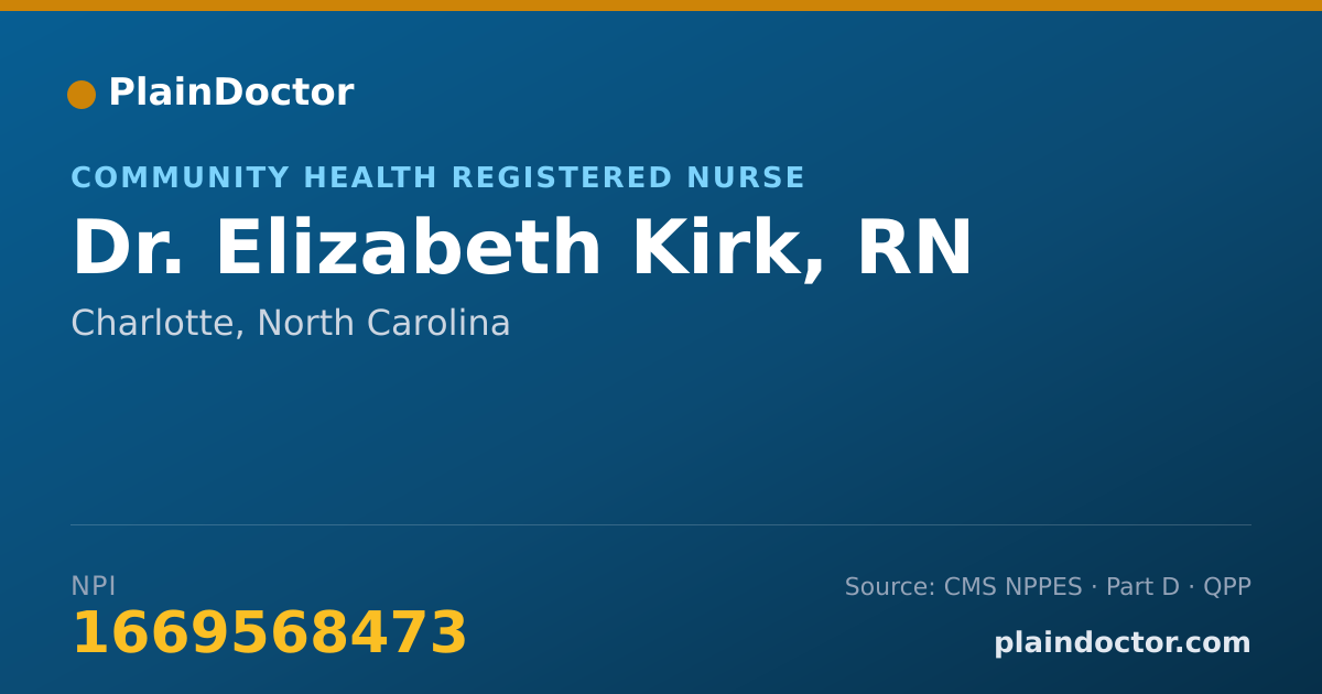 Shareable card for Elizabeth Kirk, RN - Community Health Registered Nurse, Charlotte, NC