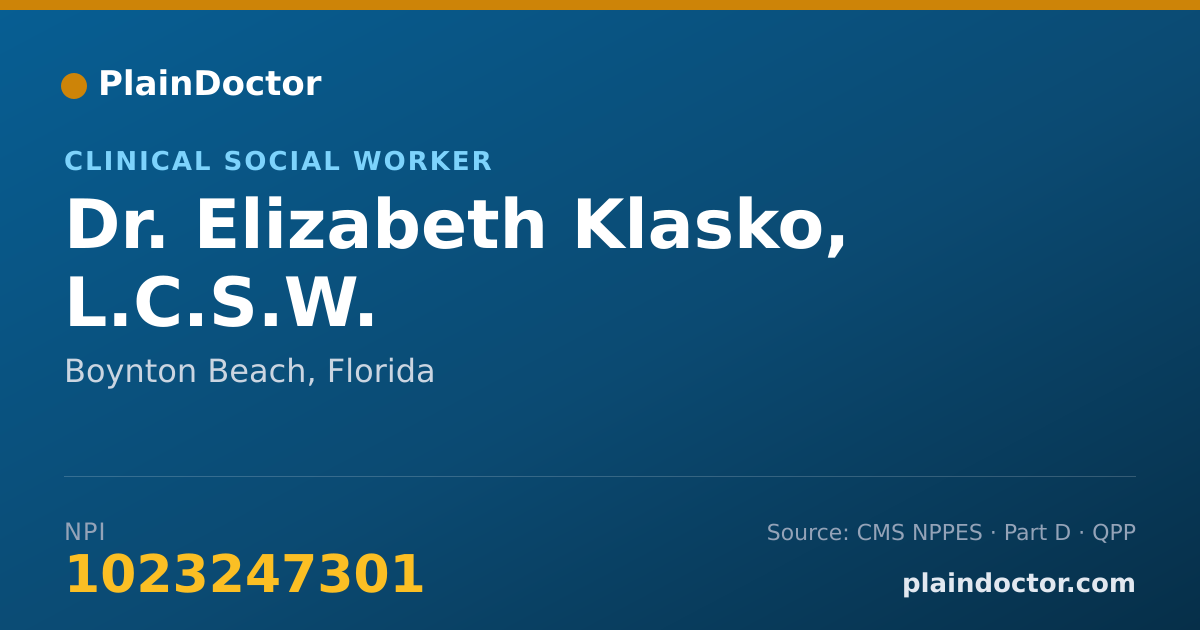 Shareable card for Elizabeth Klasko, L.C.S.W. - Clinical Social Worker, Boynton Beach, FL