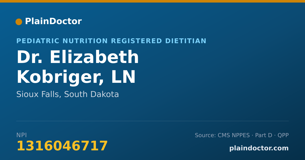 Shareable card for Elizabeth Kobriger, LN - Pediatric Nutrition Registered Dietitian, Sioux Falls, SD