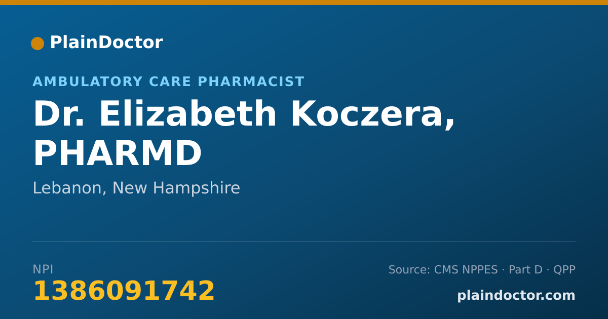 Shareable card for Elizabeth Koczera, PHARMD - Ambulatory Care Pharmacist, Lebanon, NH