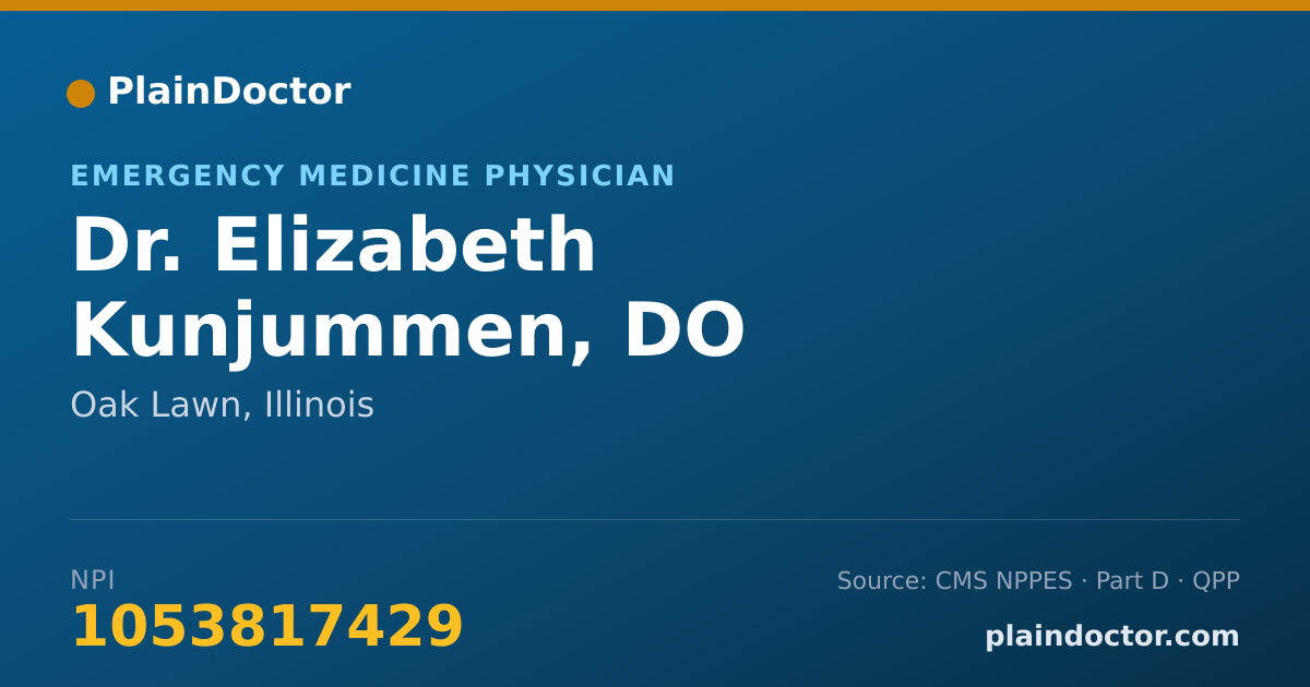 Shareable card for Elizabeth Kunjummen, DO - Emergency Medicine Physician, Oak Lawn, IL
