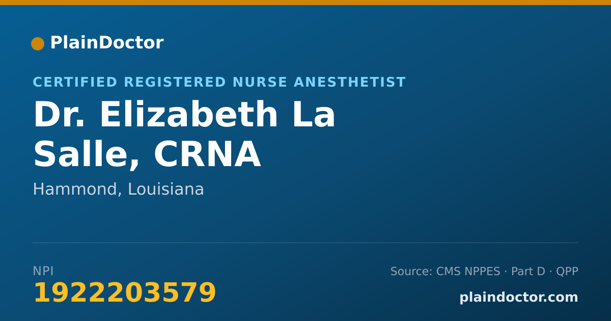 Shareable card for Elizabeth La Salle, CRNA - Certified Registered Nurse Anesthetist, Hammond, LA