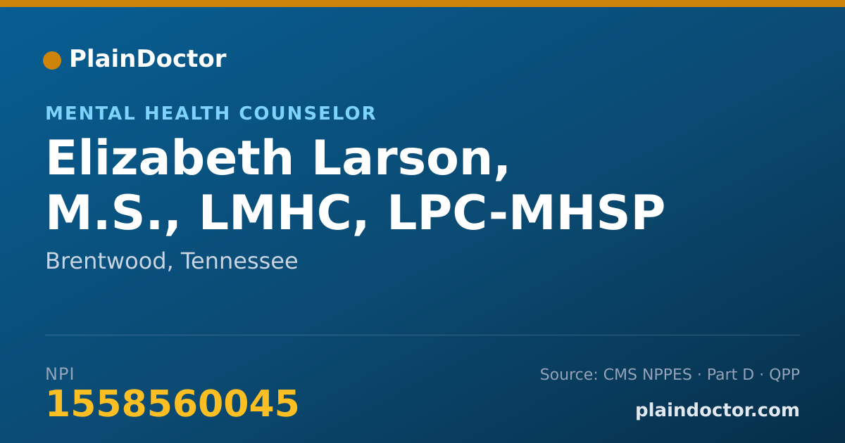 Shareable card for Elizabeth Larson, M.S., LMHC, LPC-MHSP - Mental Health Counselor, Brentwood, TN
