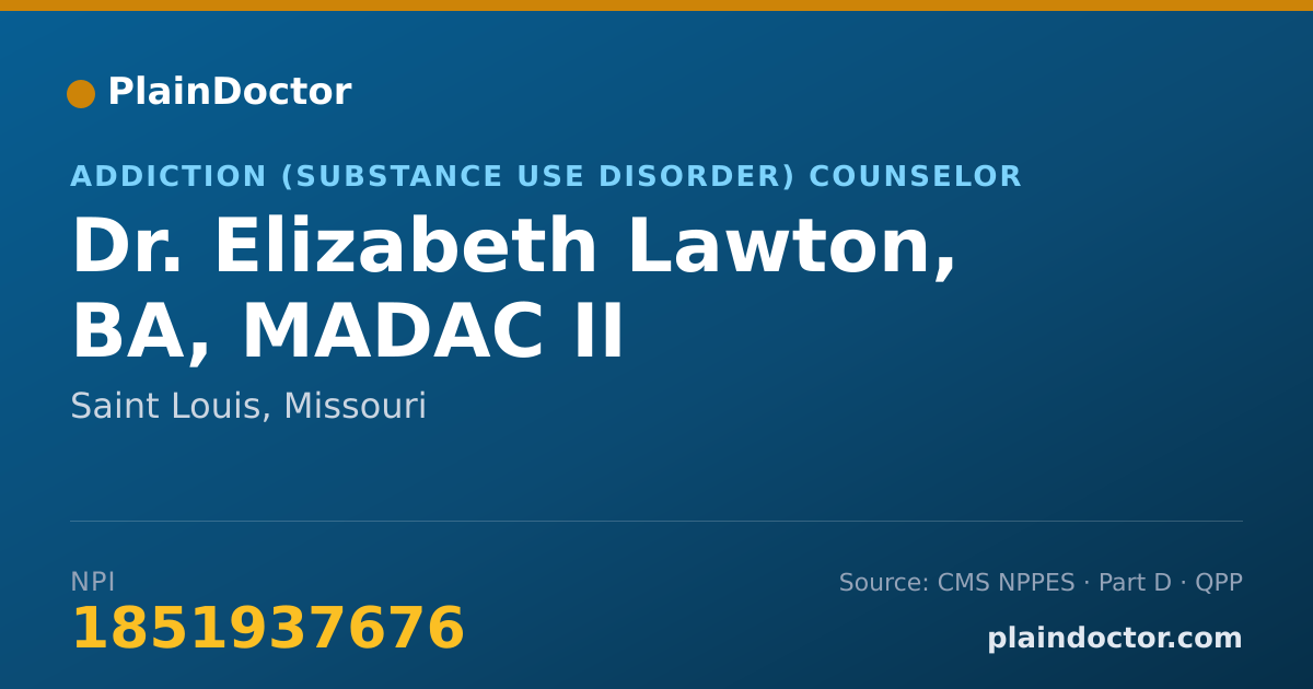Shareable card for Elizabeth Lawton, BA, MADAC II - Addiction (Substance Use Disorder) Counselor, Saint Louis, MO