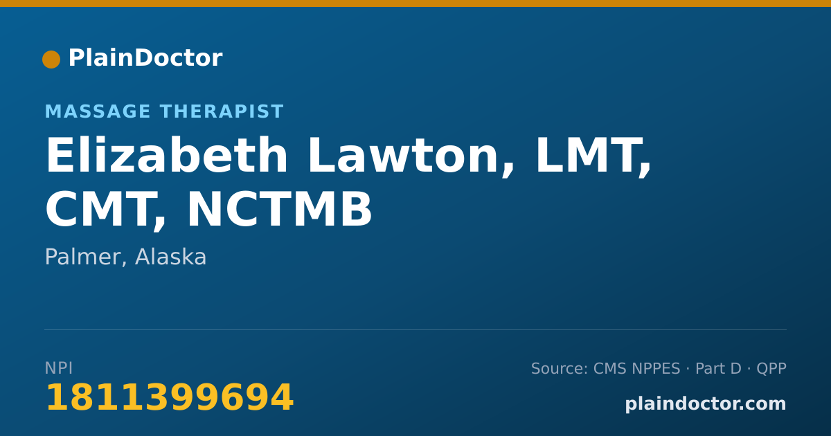 Shareable card for Elizabeth Lawton, LMT, CMT, NCTMB - Massage Therapist, Palmer, AK
