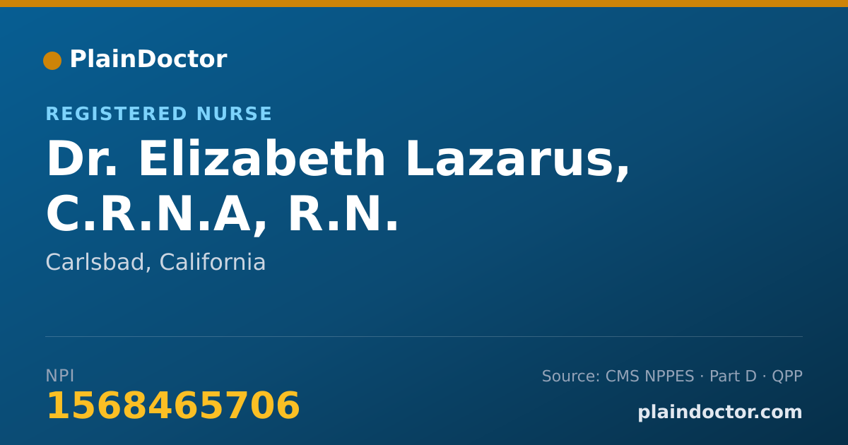 Shareable card for Elizabeth Lazarus, C.R.N.A, R.N. - Registered Nurse, Carlsbad, CA