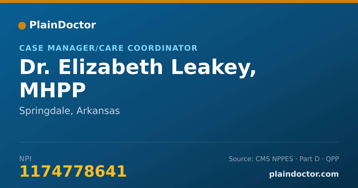 Shareable card for Elizabeth Leakey, MHPP - Case Manager/Care Coordinator, Springdale, AR