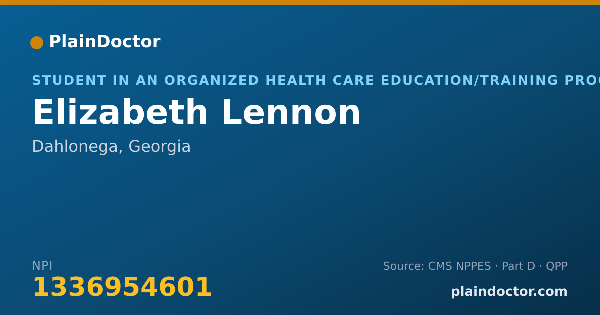 Shareable card for Elizabeth Lennon - Student in an Organized Health Care Education/Training Program, Dahlonega, GA