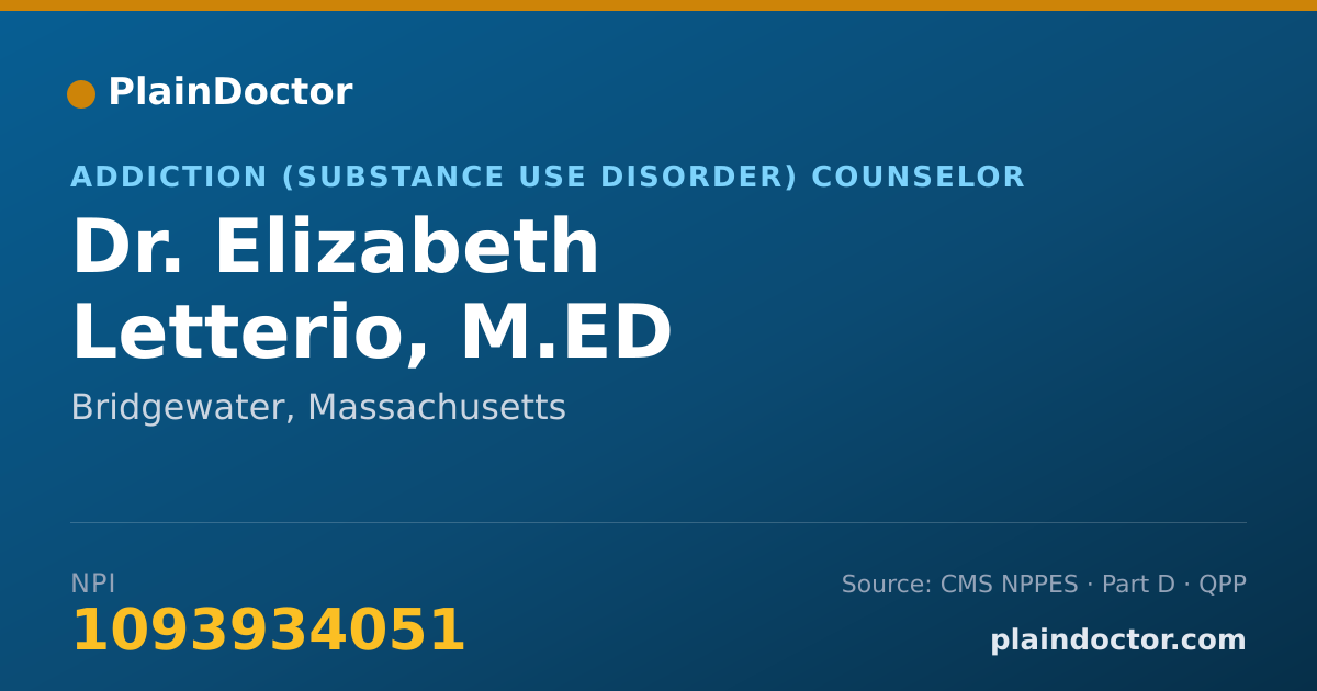 Shareable card for Elizabeth Letterio, M.ED - Addiction (Substance Use Disorder) Counselor, Bridgewater, MA