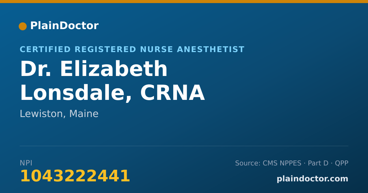 Shareable card for Elizabeth Lonsdale, CRNA - Certified Registered Nurse Anesthetist, Lewiston, ME