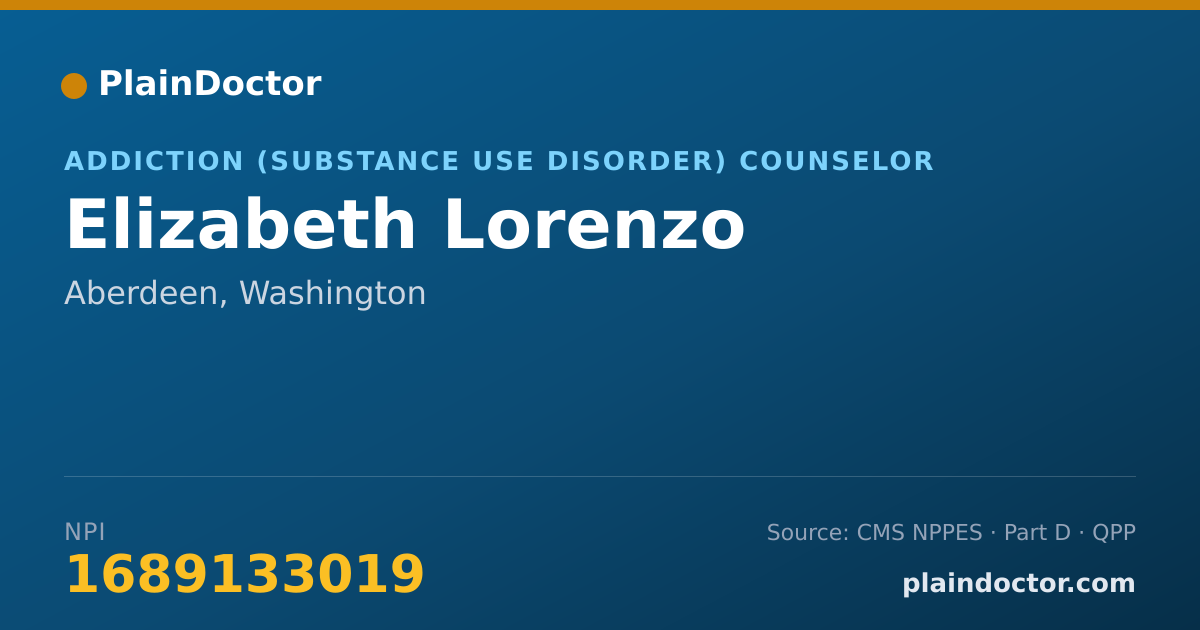 Shareable card for Elizabeth Lorenzo - Addiction (Substance Use Disorder) Counselor, Aberdeen, WA