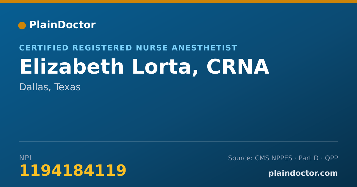 Shareable card for Elizabeth Lorta, CRNA - Certified Registered Nurse Anesthetist, Dallas, TX