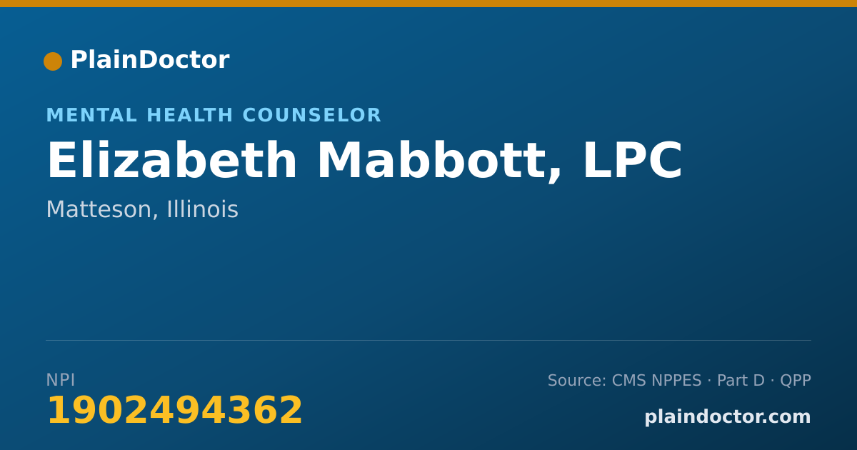 Shareable card for Elizabeth Mabbott, LPC - Mental Health Counselor, Matteson, IL