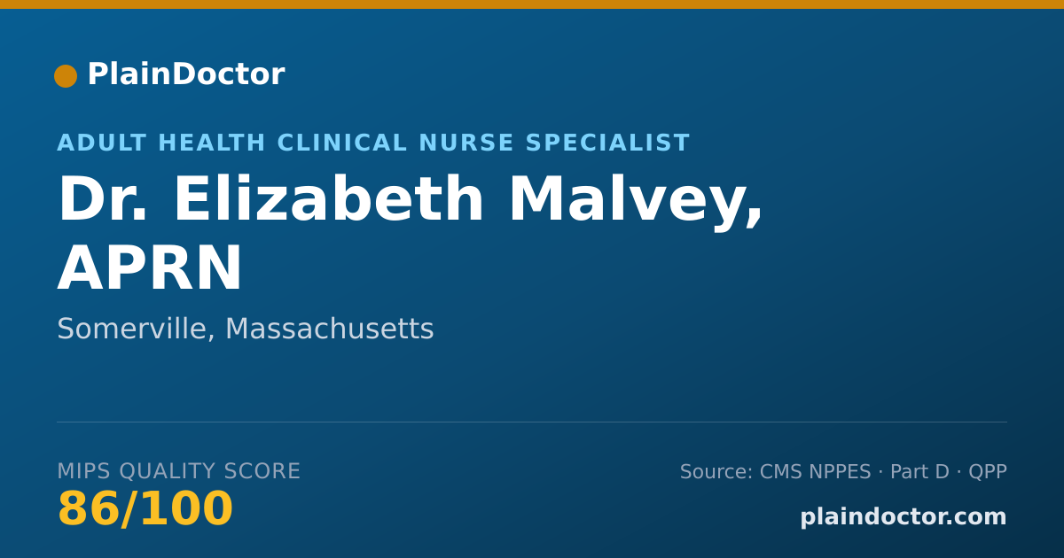Shareable card for Elizabeth Malvey, APRN - Adult Health Clinical Nurse Specialist, Somerville, MA
