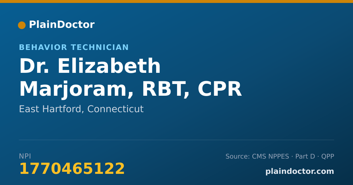 Shareable card for Elizabeth Marjoram, RBT, CPR - Behavior Technician, East Hartford, CT