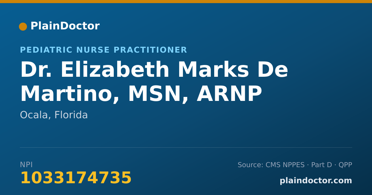 Shareable card for Elizabeth Marks De Martino, MSN, ARNP - Pediatric Nurse Practitioner, Ocala, FL