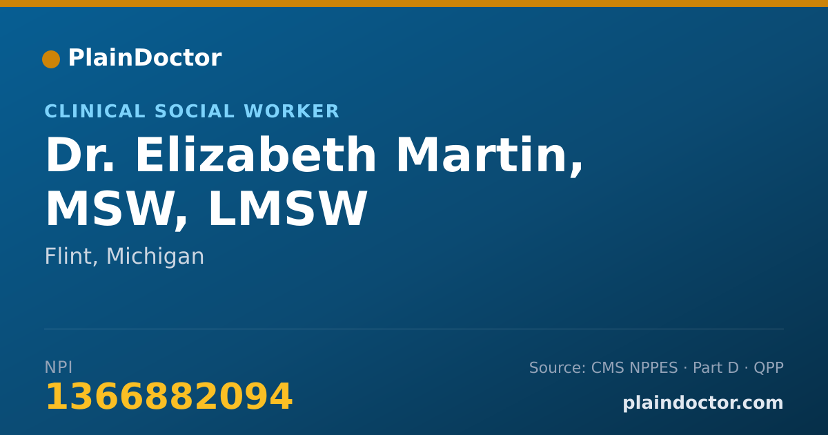 Shareable card for Elizabeth Martin, MSW, LMSW - Clinical Social Worker, Flint, MI