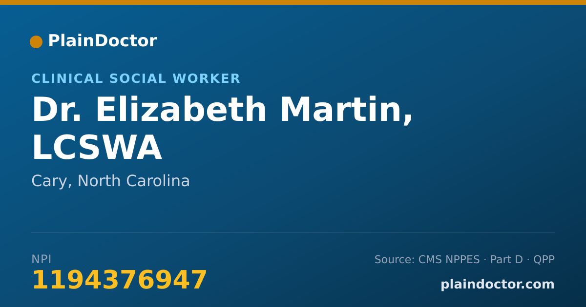 Shareable card for Elizabeth Martin, LCSWA - Clinical Social Worker, Cary, NC
