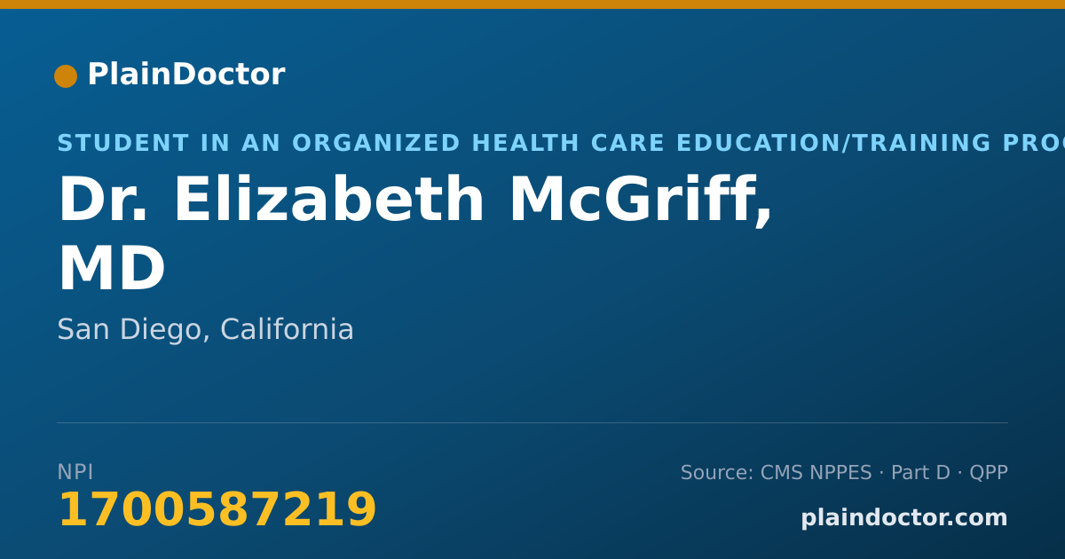 Shareable card for Elizabeth McGriff, MD - Student in an Organized Health Care Education/Training Program, San Diego, CA