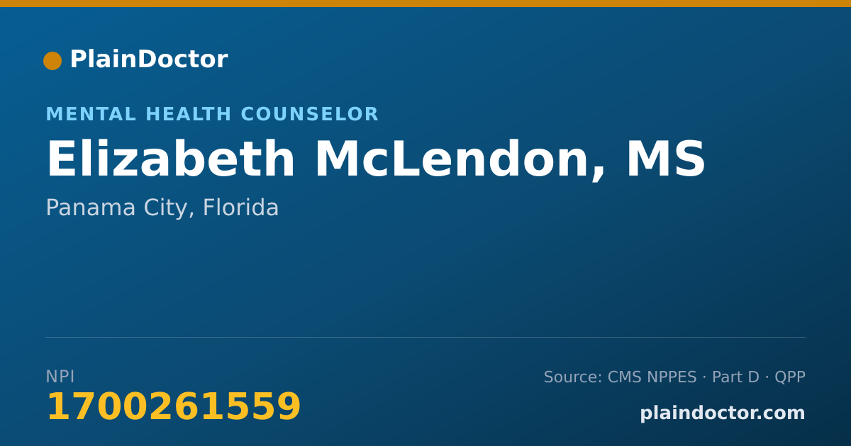 Shareable card for Elizabeth McLendon, MS - Mental Health Counselor, Panama City, FL