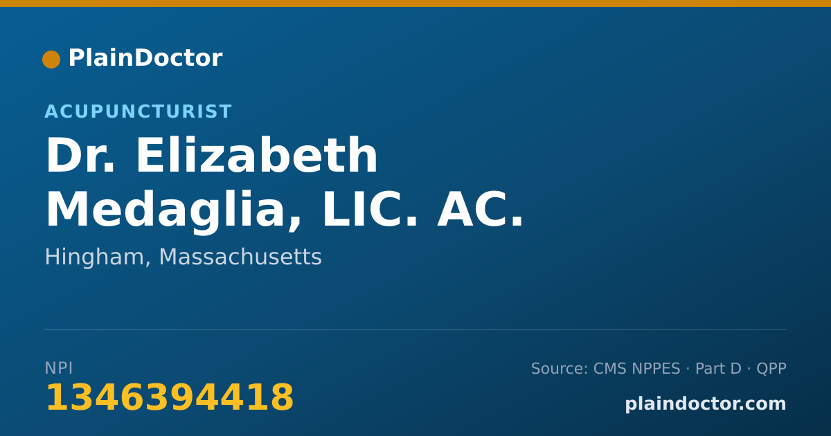 Shareable card for Elizabeth Medaglia, LIC. AC. - Acupuncturist, Hingham, MA