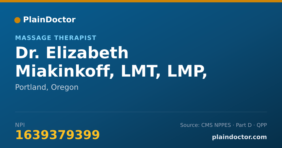 Shareable card for Elizabeth Miakinkoff, LMT, LMP, CA - Massage Therapist, Portland, OR