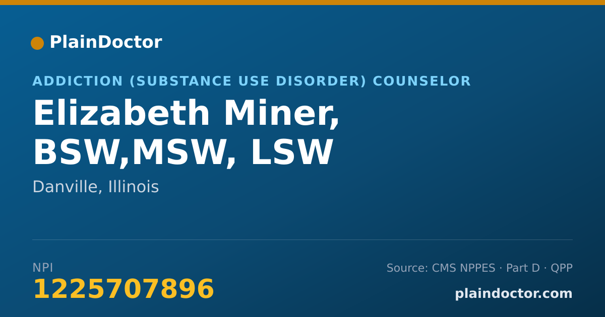 Shareable card for Elizabeth Miner, BSW,MSW, LSW - Addiction (Substance Use Disorder) Counselor, Danville, IL