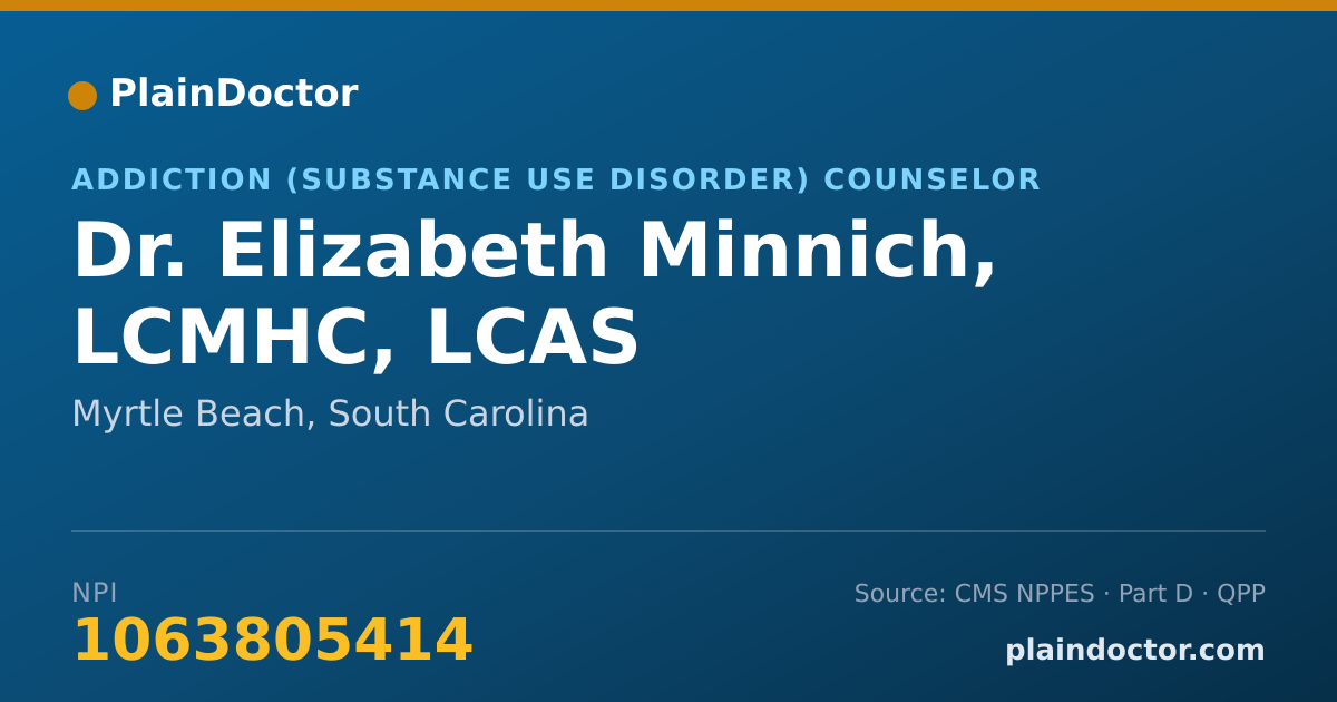 Shareable card for Elizabeth Minnich, LCMHC, LCAS - Addiction (Substance Use Disorder) Counselor, Myrtle Beach, SC