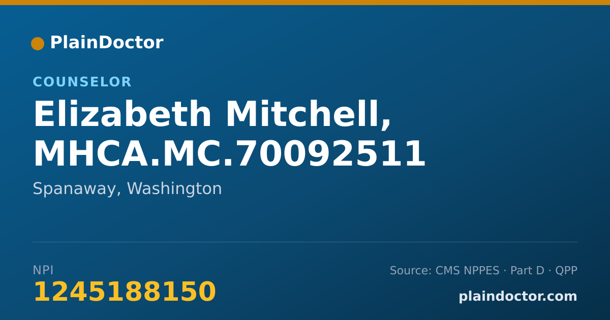 Shareable card for Elizabeth Mitchell, MHCA.MC.70092511 - Counselor, Spanaway, WA