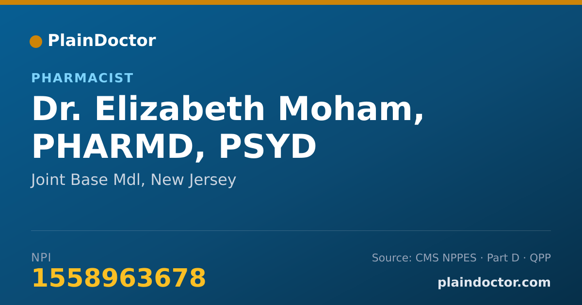 Shareable card for Elizabeth Moham, PHARMD, PSYD - Pharmacist, Joint Base Mdl, NJ