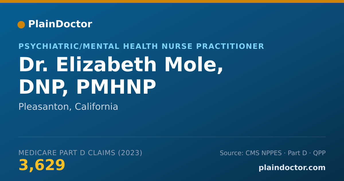 Shareable card for Elizabeth Mole, DNP, PMHNP - Psychiatric/Mental Health Nurse Practitioner, Pleasanton, CA