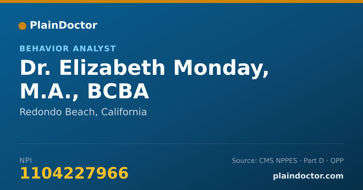 Shareable card for Elizabeth Monday, M.A., BCBA - Behavior Analyst, Redondo Beach, CA