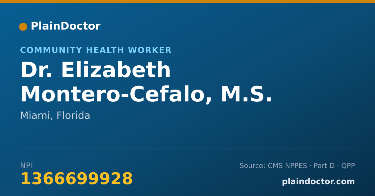 Shareable card for Elizabeth Montero-Cefalo, M.S. ED - Community Health Worker, Miami, FL