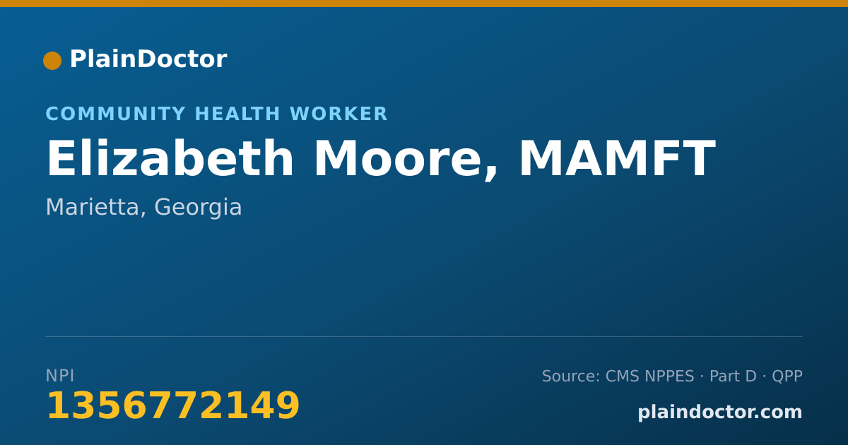 Shareable card for Elizabeth Moore, MAMFT - Community Health Worker, Marietta, GA