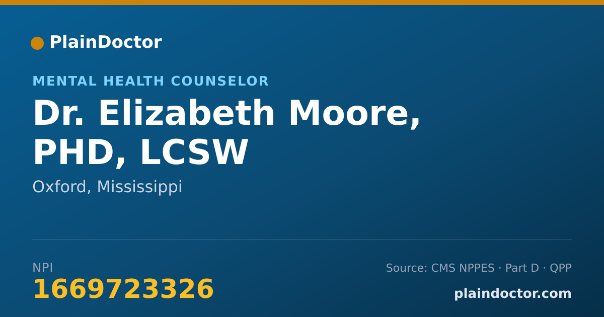 Shareable card for Elizabeth Moore, PHD, LCSW - Mental Health Counselor, Oxford, MS