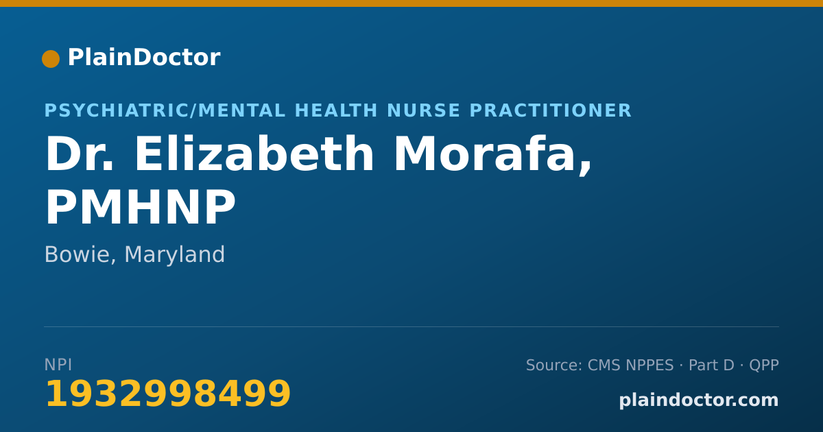 Shareable card for Elizabeth Morafa, PMHNP - Psychiatric/Mental Health Nurse Practitioner, Bowie, MD