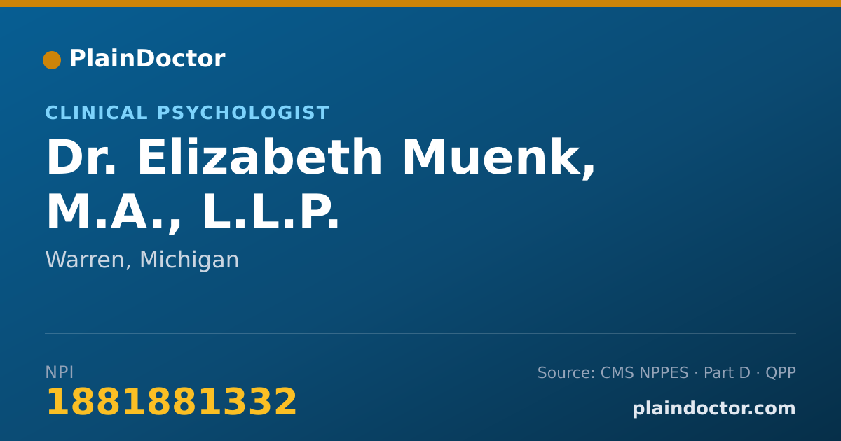 Shareable card for Elizabeth Muenk, M.A., L.L.P. - Clinical Psychologist, Warren, MI