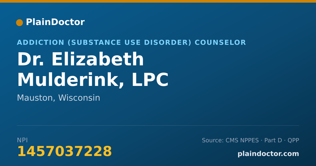 Shareable card for Elizabeth Mulderink, LPC - Addiction (Substance Use Disorder) Counselor, Mauston, WI