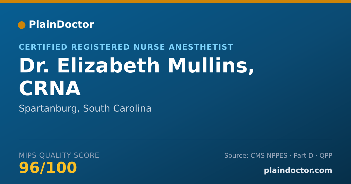 Shareable card for Elizabeth Mullins, CRNA - Certified Registered Nurse Anesthetist, Spartanburg, SC