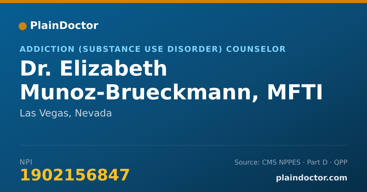 Shareable card for Elizabeth Munoz-Brueckmann, MFTI & CPCI - Addiction (Substance Use Disorder) Counselor, Las Vegas, NV
