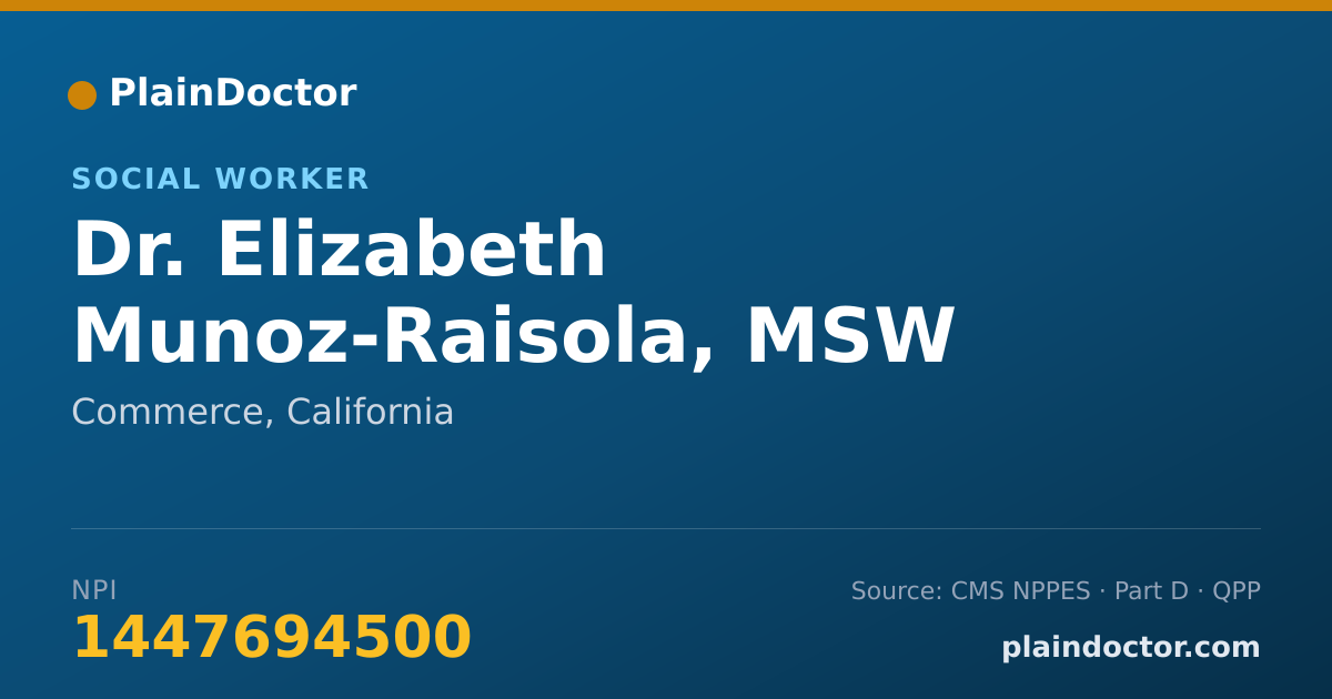 Shareable card for Elizabeth Munoz-Raisola, MSW - Social Worker, Commerce, CA