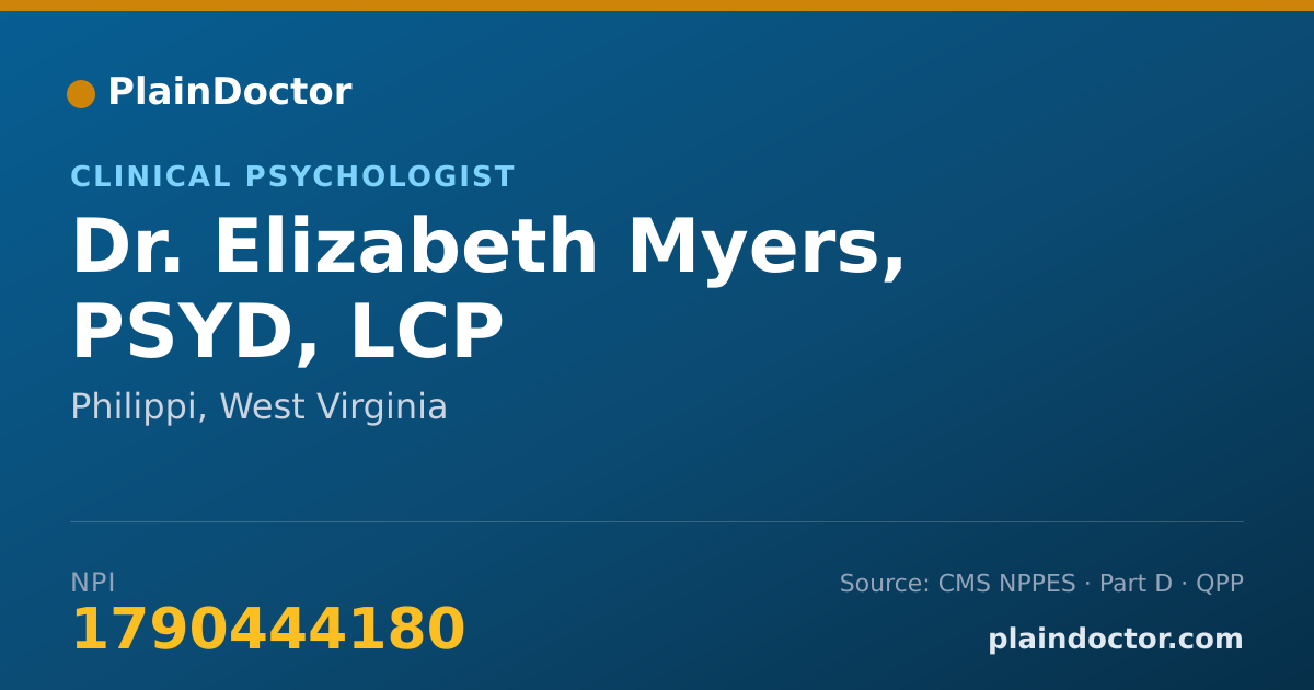 Shareable card for Elizabeth Myers, PSYD, LCP - Clinical Psychologist, Philippi, WV