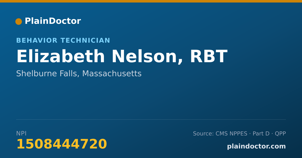 Shareable card for Elizabeth Nelson, RBT - Behavior Technician, Shelburne Falls, MA