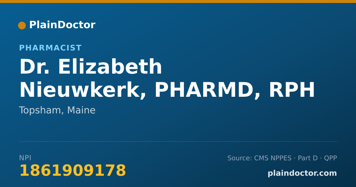 Shareable card for Elizabeth Nieuwkerk, PHARMD, RPH - Pharmacist, Topsham, ME