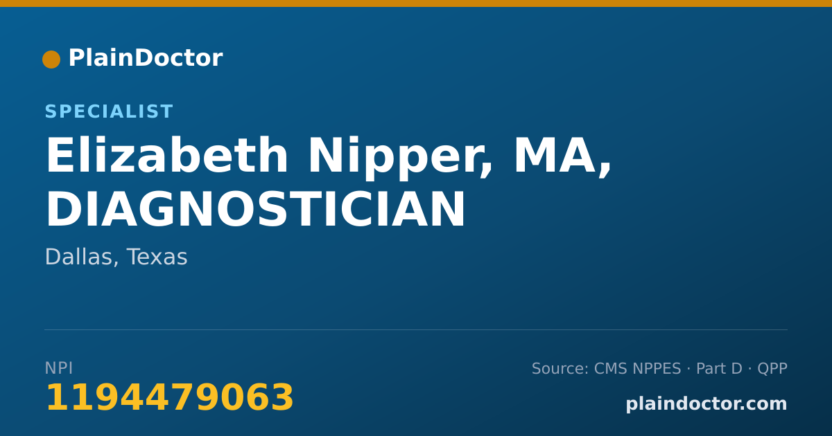Shareable card for Elizabeth Nipper, MA, DIAGNOSTICIAN - Specialist, Dallas, TX