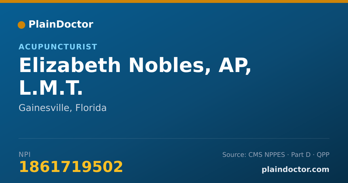 Shareable card for Elizabeth Nobles, AP, L.M.T. - Acupuncturist, Gainesville, FL