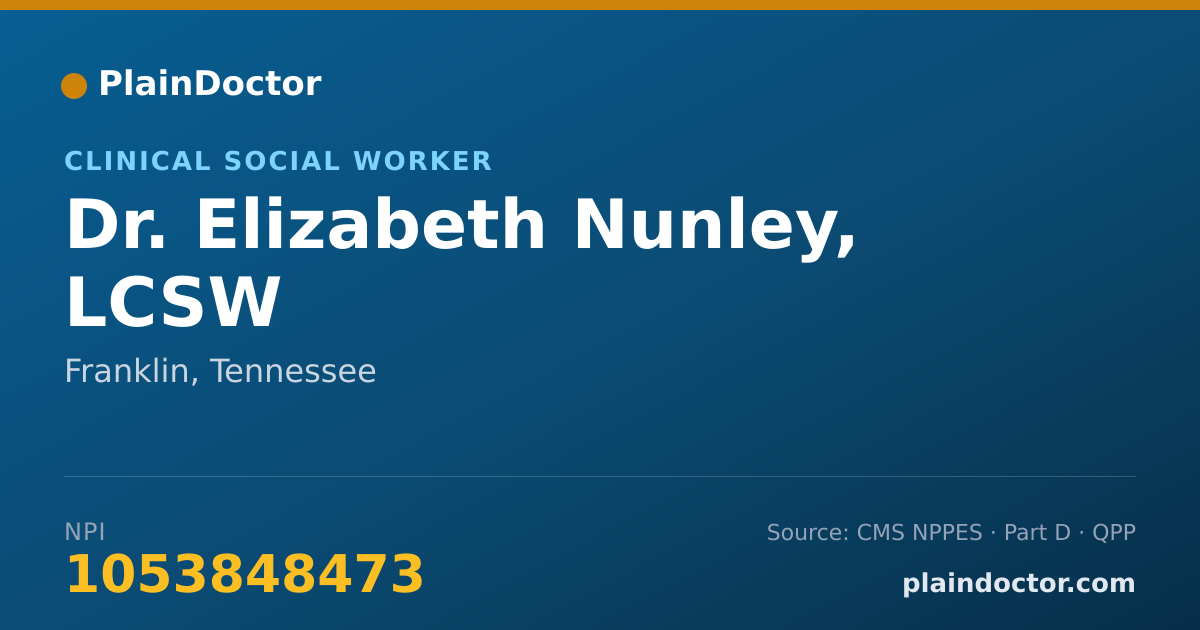 Shareable card for Elizabeth Nunley, LCSW - Clinical Social Worker, Franklin, TN