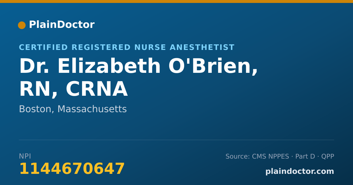 Shareable card for Elizabeth O'Brien, RN, CRNA - Certified Registered Nurse Anesthetist, Boston, MA