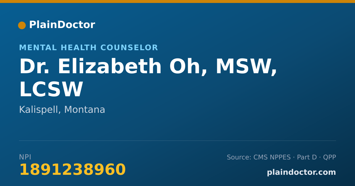 Shareable card for Elizabeth Oh, MSW, LCSW - Mental Health Counselor, Kalispell, MT